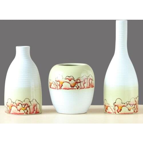 Artistic Glazed Ceramic Porcelain Tabletop Vase Collection Set (3 Pcs) with Froral Pattern Decoration GM001 Free Shipping