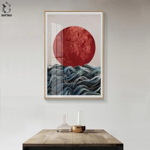 Abstract Japanese Sunrise Posters and Prints Wall Art Canvas Painting Pictures For Living Room Scandinavian Seascape Home Decor