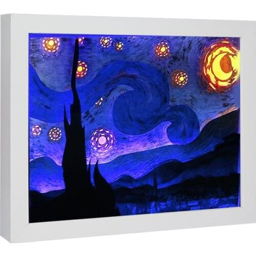 Van Goghs Starry Sky Home Decor Desktop Picture Frames Led Lamp 3D Wall Hanging Classic Paper Cut Art Light Painting Shadow Box