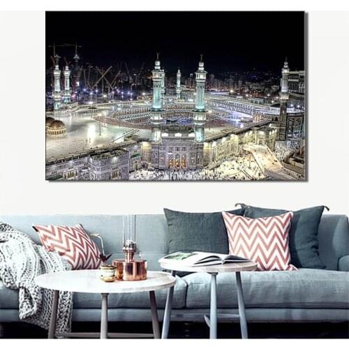 Lslamic Mecca the Caaba Night View Landscape Posters and Prints Wall Art Canvas Painting Wall Art Picture Living Room Home Decor
