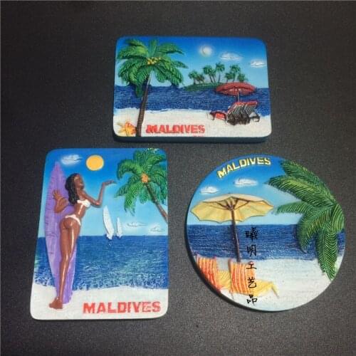 Maldives souvenir beach lounge chair coconut tree refrigerator magnet travel oil painting magnetic sticker cute magnets
