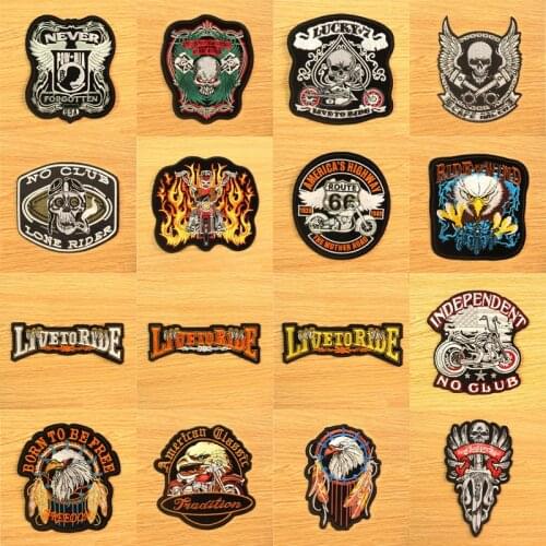 Motorcycle Patch Iron On Embroidery Patches For Clothing Hippie Biker Embroidered Badges For Jacket Accessories Eagle Stripes
