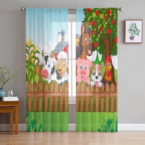 Cartoon Animals Zoo Print Sheer Window Panel Curtains Room for Living Room Bedroom Kitchen Room Chiffon Tulle Curtains