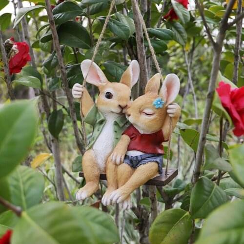 Cartoon Rabbit Sculpture Animal Ornaments Courtyard Balcony Layout Villa Outdoor Hanging Pendant Garden Decoration Accessories