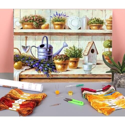 Landscape House Printed Canvas 11CT Cross-Stitch Complete Kit Embroidery DMC Threads Craft Sewing Knitting Handiwork Jewelry