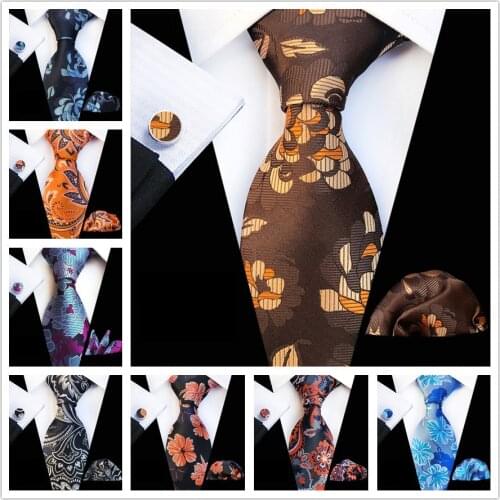 New Design 8CM Classic Floral Paisley Ties Set High Level Woven Handmade Necktie Sets with Cufflink Pocket Square for Gentlemen