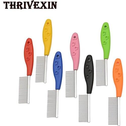 Pet Combs Dog Cat Comb Tool with Rounded Ends Steel Teeth Non-Slip Grip Handle for Removing Tangles Knots Grooming Tool