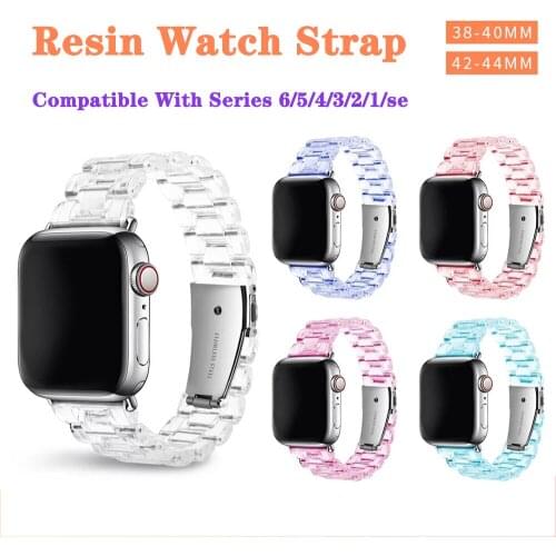 Resin Watch Strap For Correa Apple Watch Band 44mm 40mm Transparent Steel Bracelet For iWatch Series 6 5 4 3 Watchband 38mm 42mm