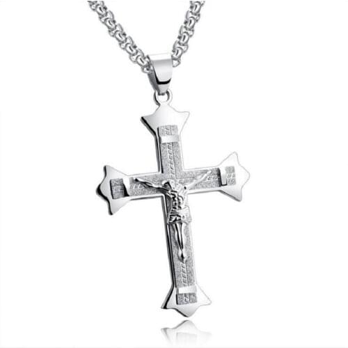 Retro Style Mens Polished Stainless Steel Cross Pendant Necklace Punk 22 Inch Necklace