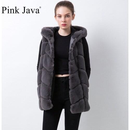 PINK JAVA QC20046 new arrival women clothing winter coat faux fur jacket hood gilet fake rabbite fur coat fur vest waistcoat