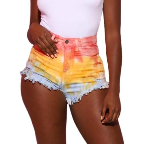 Sexy Tie Dye Women Denim Shorts Cotton Slim Irregular Stretch Sexy Nightclub Jeans Shorts 2021 Summer Female Short Jeans Lady