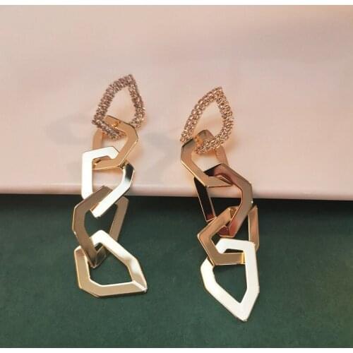 YAOLOGE For Women Long Geometric Drop Earrings Vintage Rhinestone Ear Accessories Gift 2021 New Fashion Party Jewelry Oorbellen