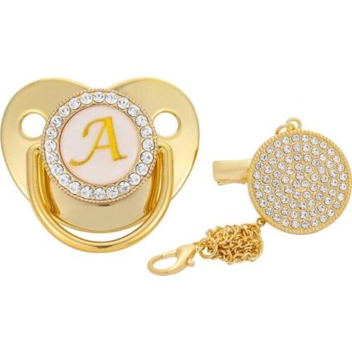 26 Initial Letters Baby Pacifier Newborn Silicone Pacifier Rose Gold Bling Infant Nipple BPA Free Baby Soother Dummy 6-12 Months