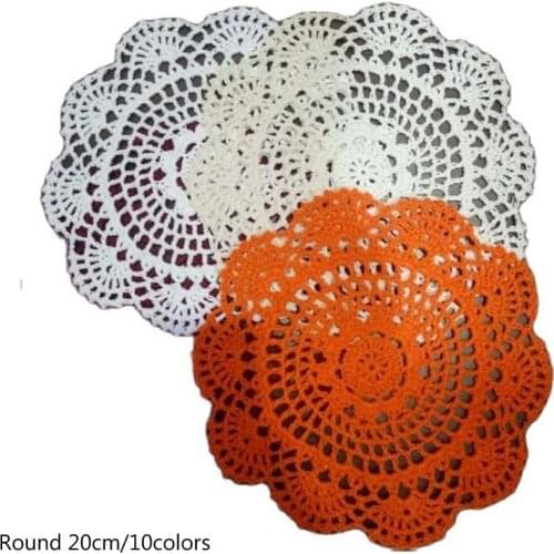 Modern round lace cotton table place mat pad Cloth crochet placemat cup mug Christmas tea coffee coaster dining doily kitchen