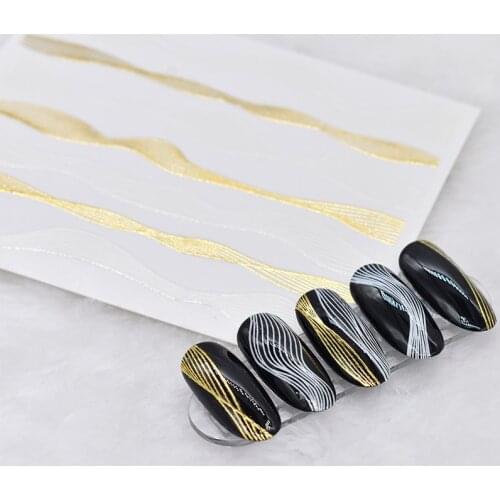 Nail Art Sticker Laser Gold Metal Stripe Wave Line Tape Self-Adhesive Transfer Foils 3D DIY Decal Manicure Tips Decoration