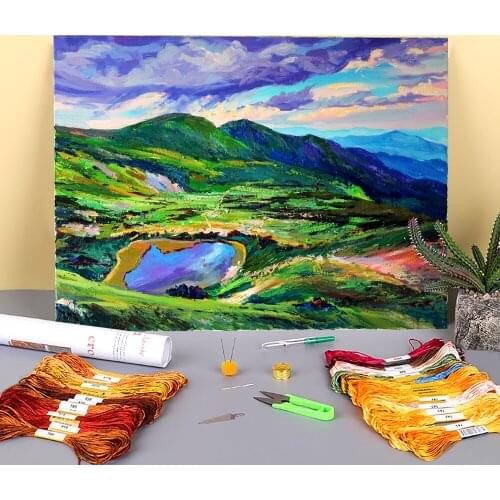 Landscape Rain Cloud Printed Fabric 11CT Cross-Stitch Full Kit DIY Embroidery DMC Threads Hobby Craft Needlework Stamped