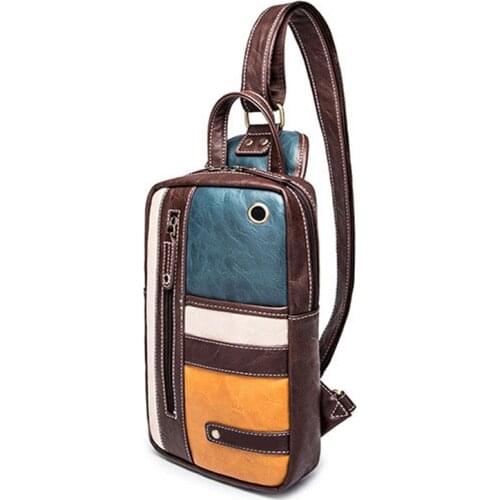 Vintage Chest Bags Men Fashion Patchwork PU Leather Shoulder Bags for Men Phone Flap Crossbody Bag Men Short Trip Messengers Bag