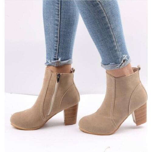 Women Ankle Boot 2020 Fashion Suede Leather Boots High Heel Ladies Shoes Ankle Boots Women Shoes Dropshipping Zapatos De Mujer