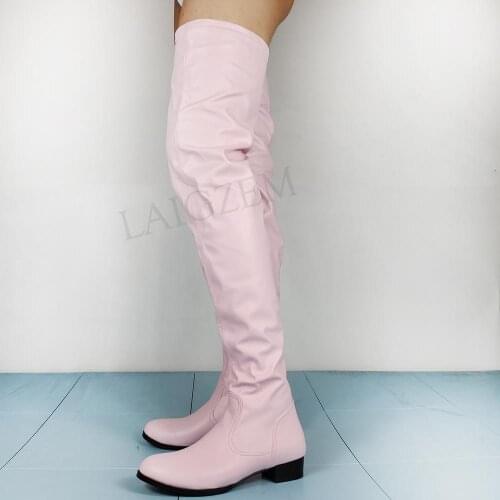 LAIGZEM Women Thigh High Boots Chunky Block Heels Side Long Zip Faux Leather Boots Over Knee Shoes Woman Large Size 45 46 47 52