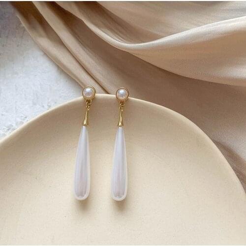 In 2021 Han Edition Retro Teardrop-Shaped Pearl Earrings, Simple Geometric Long Pendant Women Luxury Jewelry Party Present