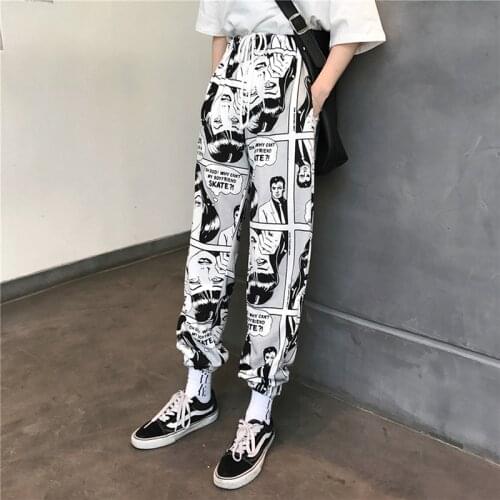 Women Loose Sports Casual Pants Beam Foot Harem Pants Comics Printed Joggers Pants Hip Hop Casual Trousers
