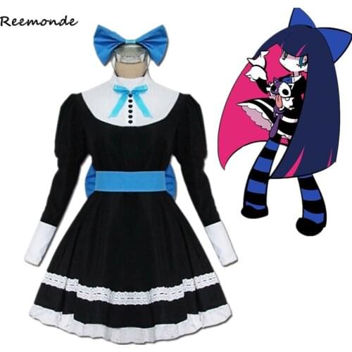 Panty & Stocking With Garterbelt Anarchy Stocking Dress Cosplay Costume Hair Wigs Cos Women Lolita Maid Suits Party Uniform
