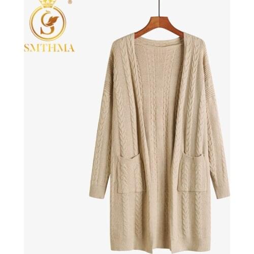 SMTHMA Hot Women Autumn And Winter Long Cardigan Sweater Coat Female 2021 Fashion Long Sleeve Crochet Girl Knitted Jacket Tops