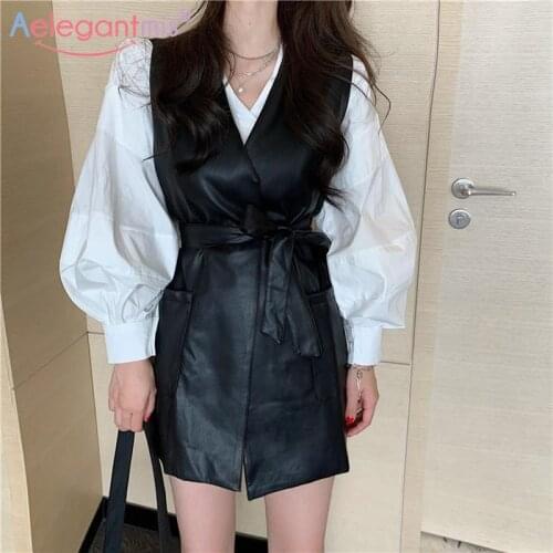 Aelegantmis Faux Leather Vest Women with Belt Pu Oversized Motorcycle Sleeveless Coat Female Loose Korean Casual Waistcoat Chic