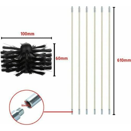 Tool Kit Brush head + 2 Rods Spare parts Accessories Chimney Sweeping 4 inch