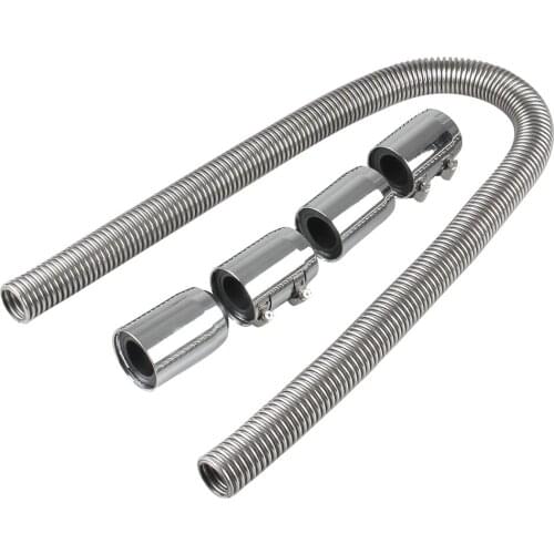 48'' Universal Chrome Radiator Flex Coolant Water Hose Kit with 4 Pieces Cap
