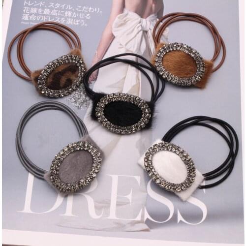 5Pcs/Set New Summer Oval Rhinestone Hair Tie Simple Retro Geometry Head Rope For Women