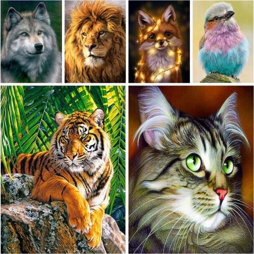 5D Diy Diamond Painting Cross Embroider Kits Animal Pattern Wall Sticker Diamond Art Mosaic Embroidery Painting New Year Gift