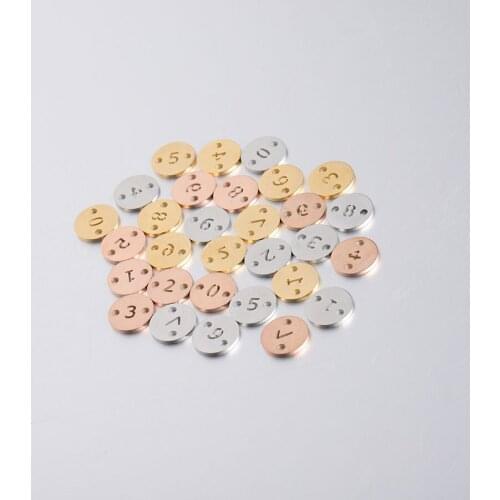 Hollow 10mm stainless steel 0-9 Arabic number double hole charms digital small disc pendant For DIY Necklace Bracelet Pendant