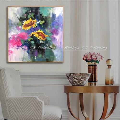 Arthyx Hand Made Impressionist Flowers Oil Painting On Canvas Modern Abstract Art Wall Pictures For Living Room Hotel Decoration