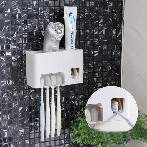 Automatic Toothpaste Dispenser Toothbrush Holder Bath Storage Shelf Rack Shaver Holder Shower Caddy Bathroom Accessories Shelves