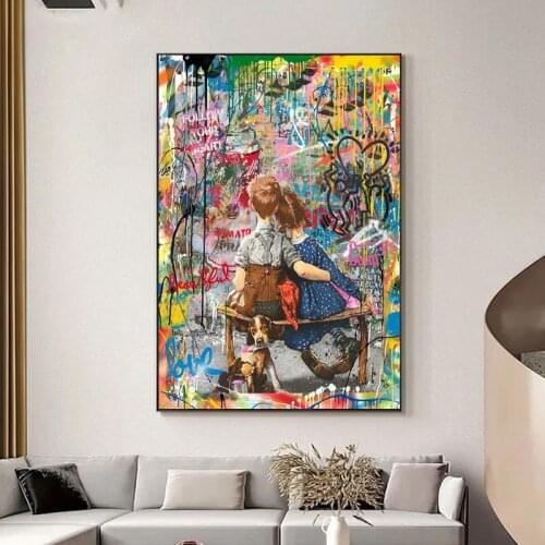 Banksy Street Art Oil Paintings on The Wall Two Little Guess Wall Graffiti Art Posters and Prints Pop Art for Home Decoration