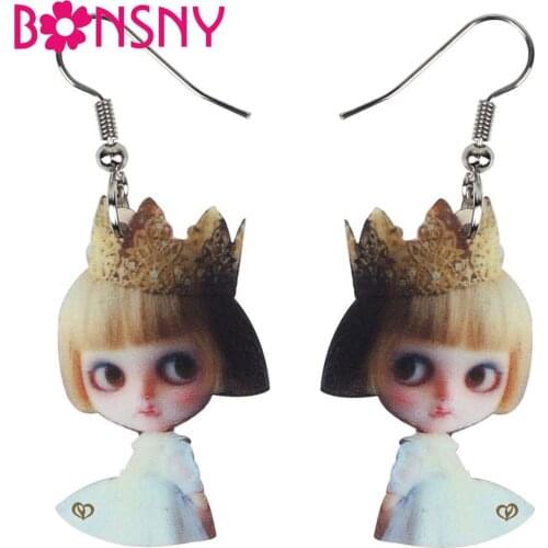 Bonsny Acrylic Cute Blond Little Princess Earrings Drop Dangle Stud Clip Fashion Jewelry For Women Girls Teens Gift Decoration
