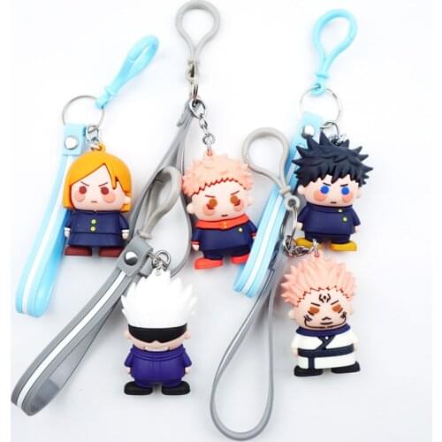 Anime Jujutsu Kaisen Figure Keychain PVC Silicone Schoolbag Pendant Key Chains Cartoon Key Ring Gojo Satoru Itadori Yuji