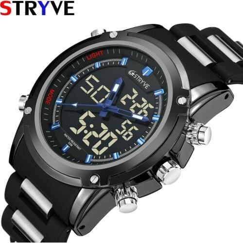 Mens Watches Top Luxury Brand Stryve Military Dual Display Clock Quartz Digital Led Luminous 30m Waterproof Sports Wristwatches