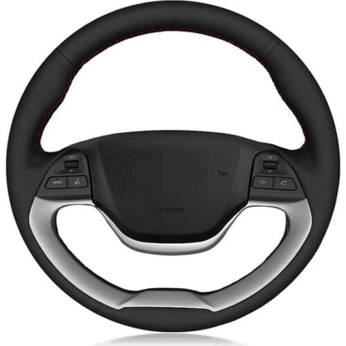 Car Steering Wheel Cover DIY Hand-stitched Black Artificial Leather For Kia Morning 2011-2016 Picanto 2012-2015