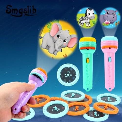 Children Flashlight Toy Projection Flashlight Teaching Cognition Early Education Learning Drawing Cartoon Pattern Birthday Gift