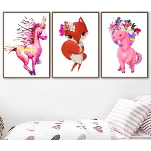 Unicorn Fox Wall Art Canvas Painting Nordic Posters And Prints Wall Picture For Kids Bedroom Baby Boy Girl Room Decor