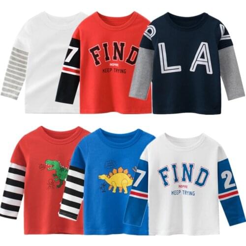 Boys T-Shirt baby Girls Kids Letter Print tops Clothes Wholesale 2021 Autumn Boys Long Sleeve Suit Cotton Top Tee Sets Dropship