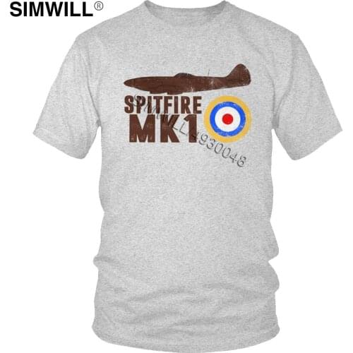 Vintage Spitfire UK Mk.1 RAF British WWII T Shirt Men Trendy Short Sleeved Soft Cotton T-Shirt Retro Supermarine Fighter Tees