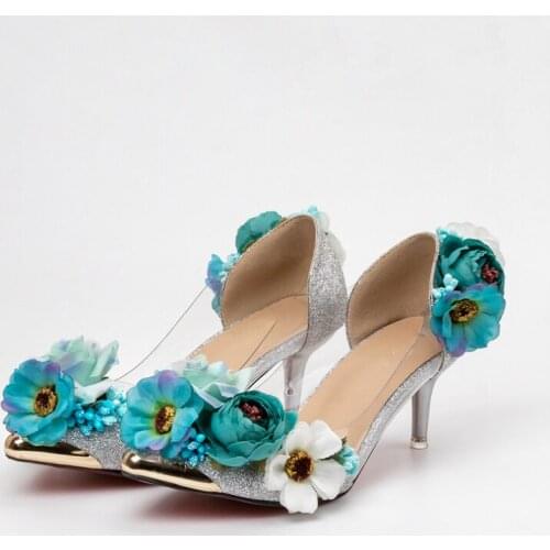 HAHAFLOWER Women Wedding Shoes A Sharp High Heel Rose Flower Bride Bridesmaid Princess Wedding Shoes Big Size