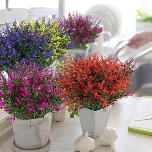 2Pcs Artificial Flowers Vivid Natural Charming 5 Forks Plastic Lavender Fake Flower Plant for Wedding Mothers Day