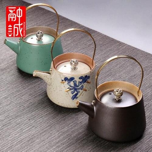 Retro Ceramic Teapot with Handle Pottery Home Japanese Style Kung Fu Kettle Creative Teaware