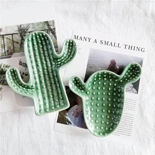 Nordic Ceramic Cactus Storage Tray Simple Green Jewelry Organizer Plate Food Dessert Dish Table Decoration Props