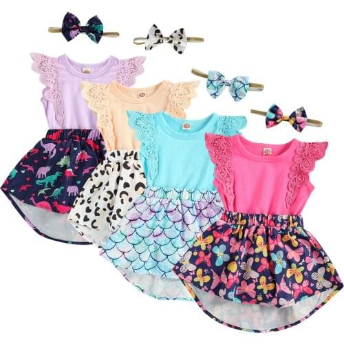 Baby Girls Two-piece Clothes Set, Printed Pattern Sleeveless Round Collar Dress + Headdress, Pink/ Rosy