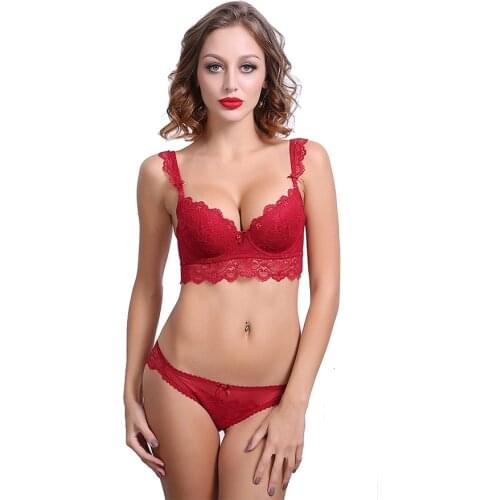 Sexy Lace Bra Set Underwear With Push Up Lingerie Women Intimates Brassieres Black White Red Blue
